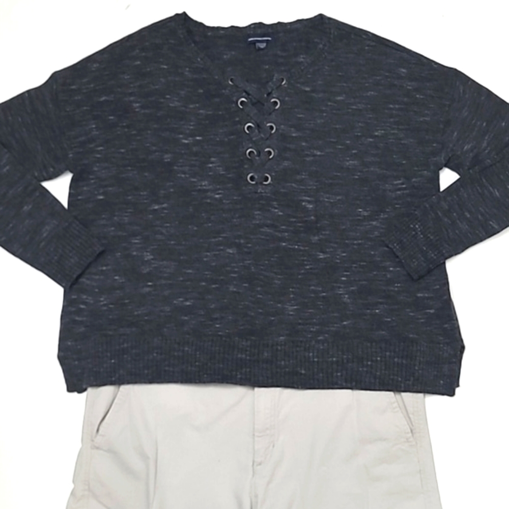 American Eagle Knit Sweater Lace Up Stretchy Lightweight Pullover Cardigan 2XL